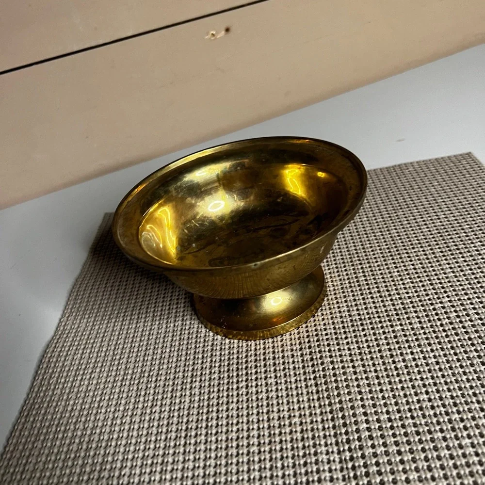 Vintage Solid Brass Pedestal Bowl Made in India Footed Decorative Dish 4.5